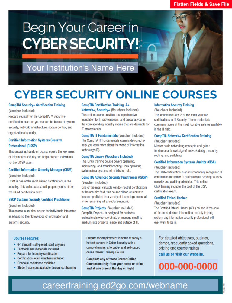 Flyer Cyber Security Courses Ed2go Partner Site 8500