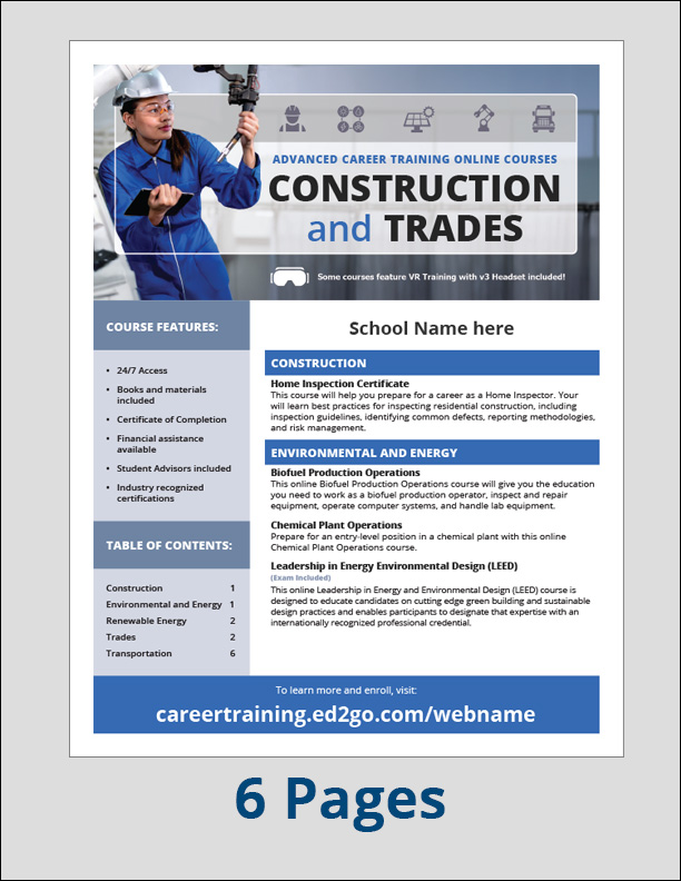 Read more about the article Catalog: Construction and Trades Advanced Career Training