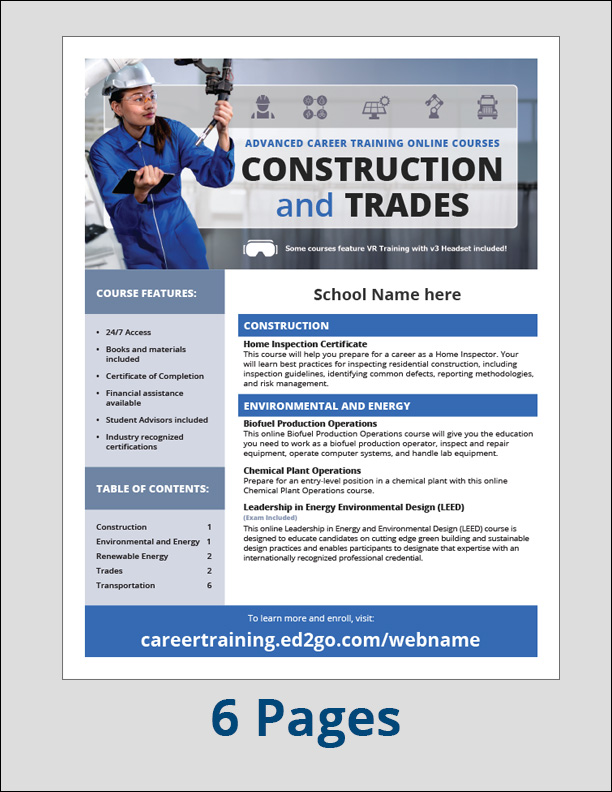 Read more about the article Catalog: Construction and Trades Advanced Career Training