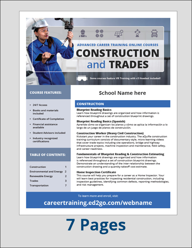 Read more about the article Catalog: Construction and Trades Advanced Career Training