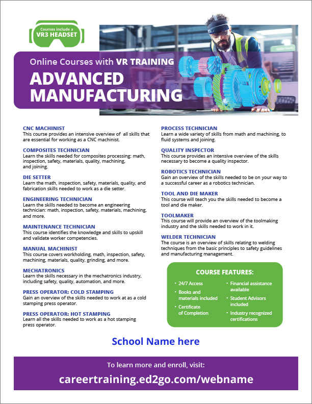 Read more about the article Flyer: Advanced Manufacturing Online Courses with VR Training